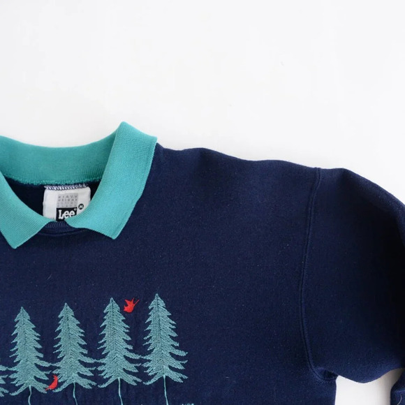 Vintage Lee Heavyweight Navy Embroidered Northwoods Wisconsin Collared Sweater M - Picture 10 of 13